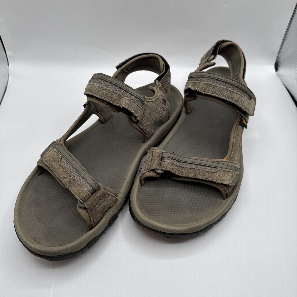 Teva Hudson Sandals Mens Sz 13 Suede Leather Green Gray 3 Adj  Straps Hiking